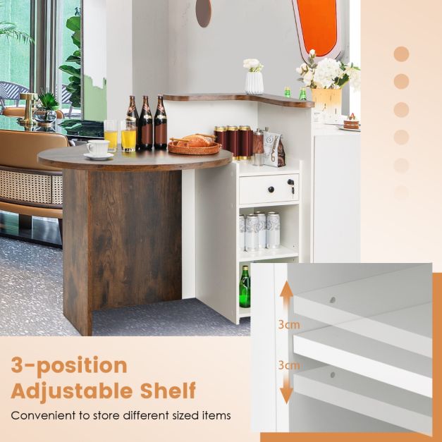 Reception Desk with Lockable Drawer and Adjustable Shelf for Office-Rustic Brown