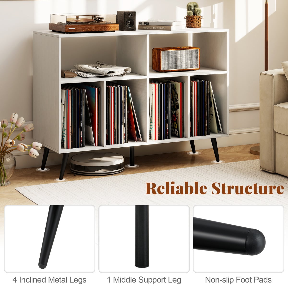 Record Player Stand 3-Tier Turntable Stand-White