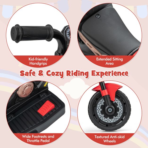 6V Kids Ride-on Motorcycle with 2-wheel/3-wheel Conversion & Detachable Training Wheels-Red