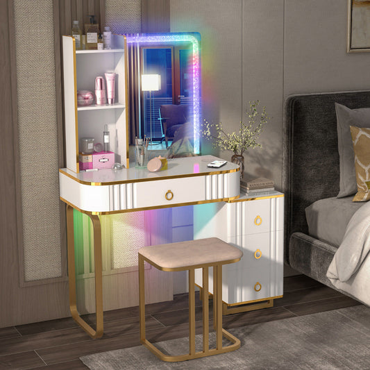 RGB LED Vanity Set with Mirror and Lights-White