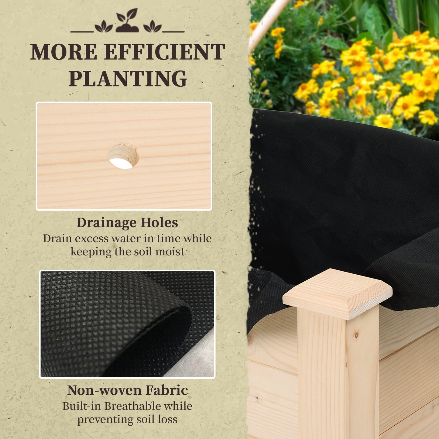 Outsunny Garden Wooden Planters_ Rectangular Raised Bed,Flower Box, Fir Wood Indoor/Outdoor, Oak Tone, 86L x 46W x 76Hcm