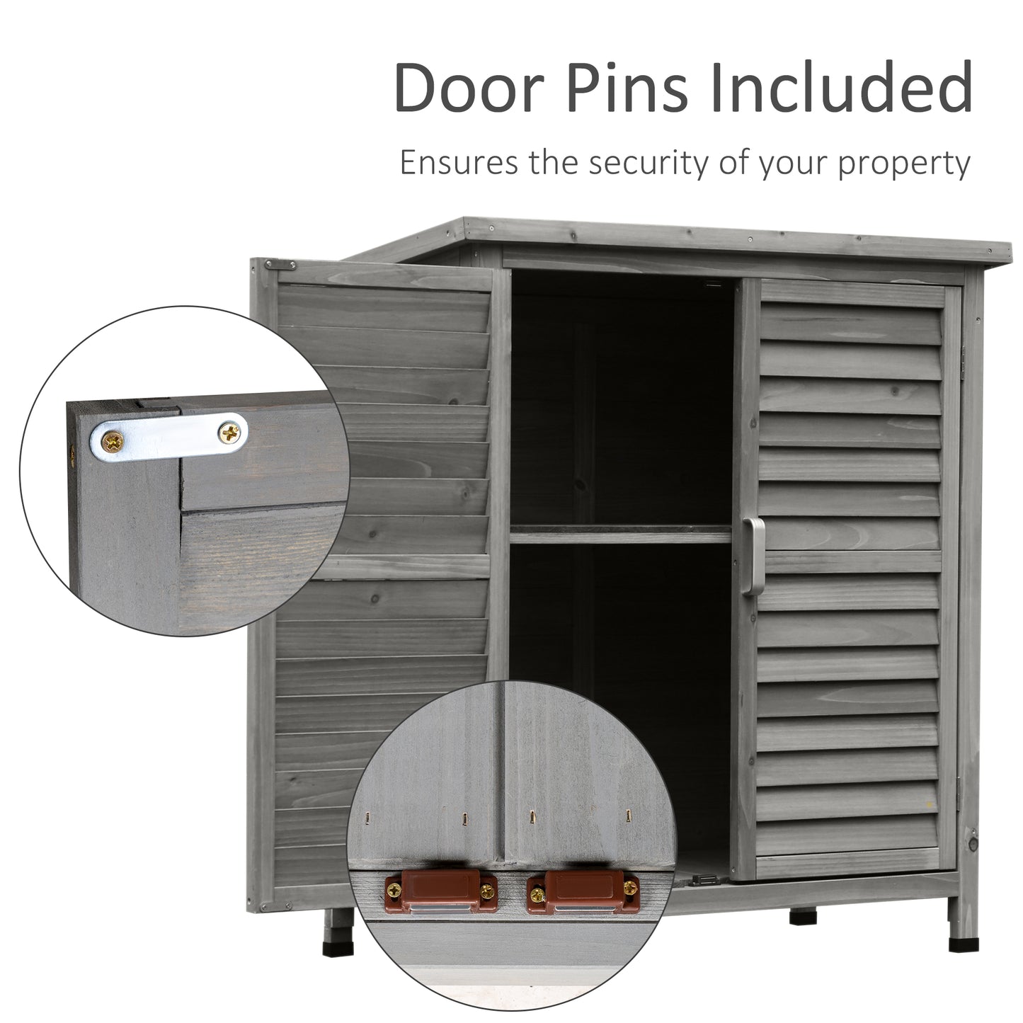 Outsunny Garden Shed Drewniana szopa ogrodowa z 2 drzwiami, szafka na narzędzia, lite drewno jodłowe, 87 dł. x 46,5 szer. x 96,5 wys. cm, kolor szary