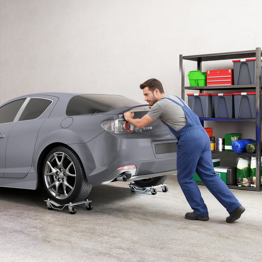 DURHAND Two-Piece Car Wheel Dolly with Swivel Casters, Non-Slip Metal Plates, 680kg Capacity, Grey