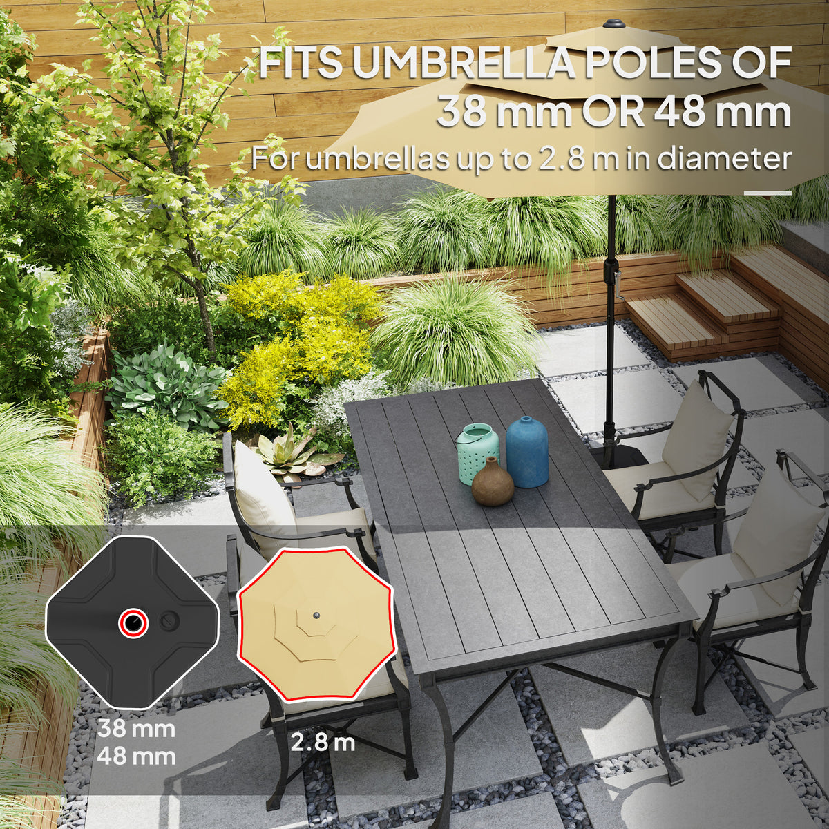 Outsunny Square Garden Parasol Base, Garden Umbrella Stand Heavy Duty Parasol Base, Filled Up to 25kg with Sand or 20kg with Water for for 38, 48 mm Poles, Black