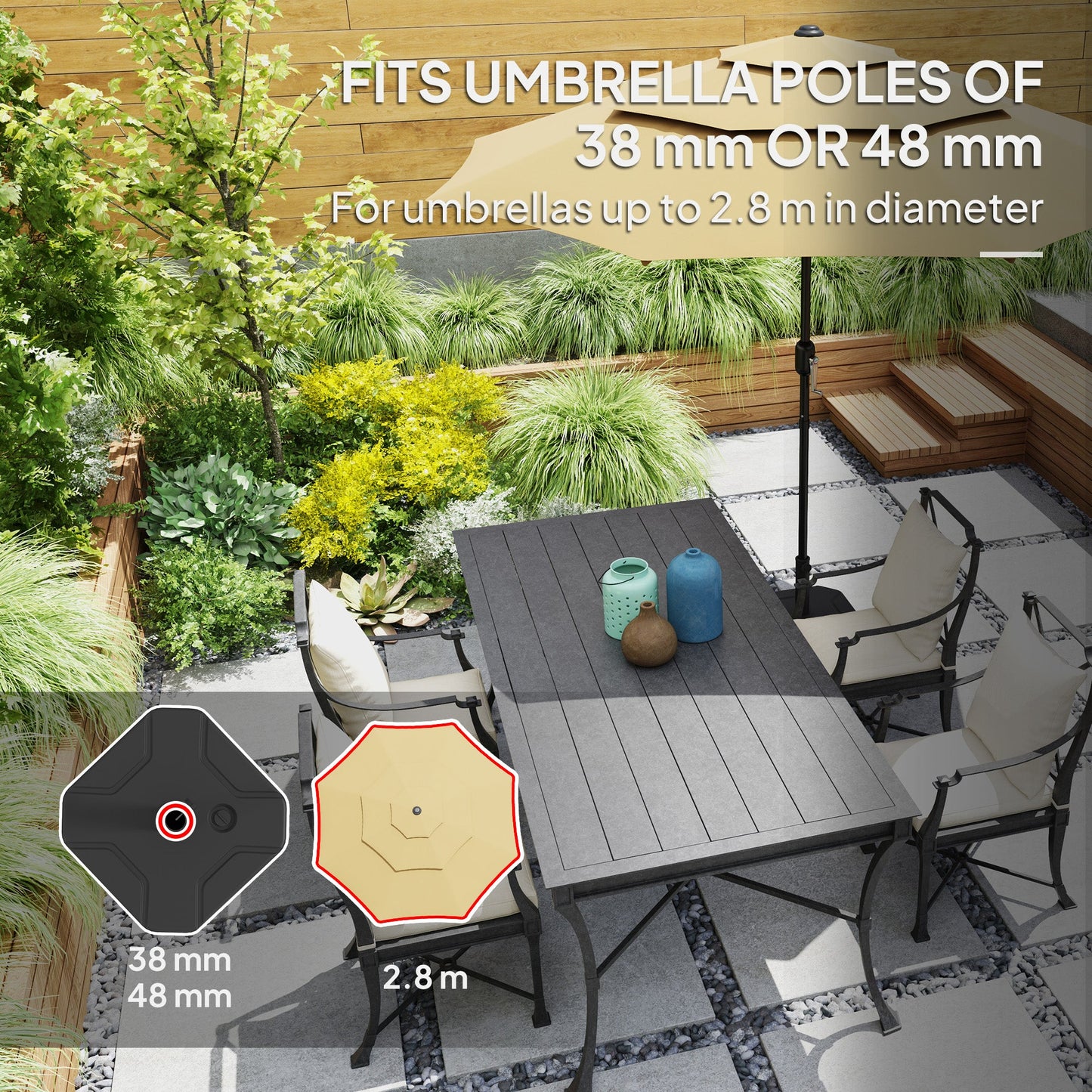 Outsunny Square Garden Parasol Base, Garden Umbrella Stand, Heavy Duty Parasol Base, Filled To 25kg with Stand or 20kg with Water for Garden, Poolside, Black