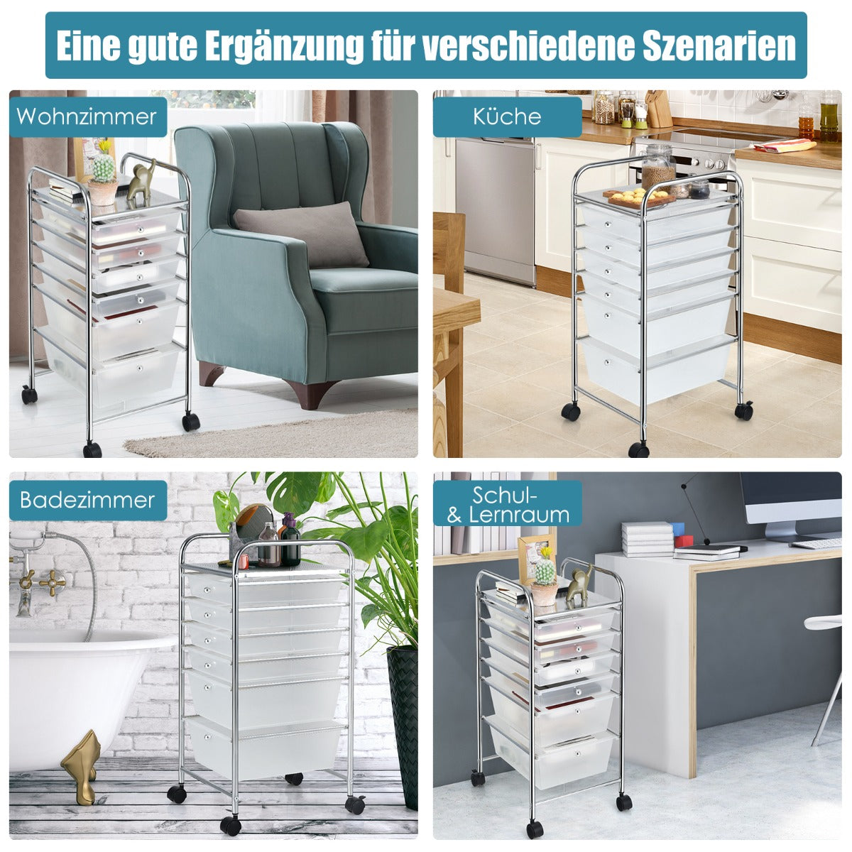6 Drawers Rolling Storage Cart Organizer-Clear