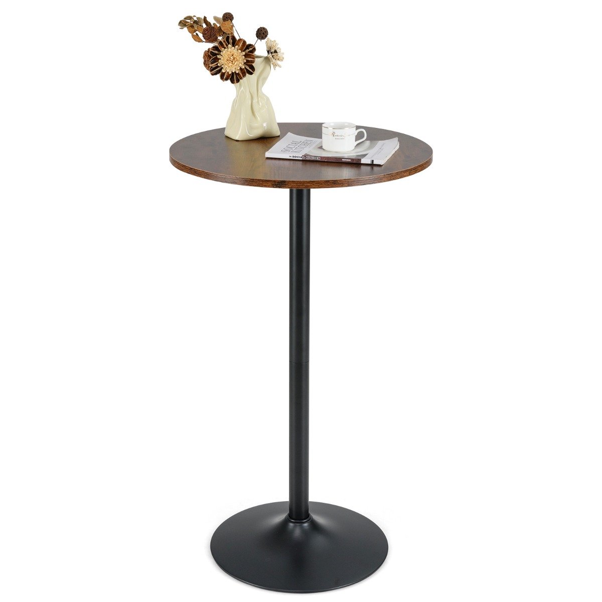 Round Top Pub and Bar Table with MDF Top and Base-1 Piece-Rustic Brown