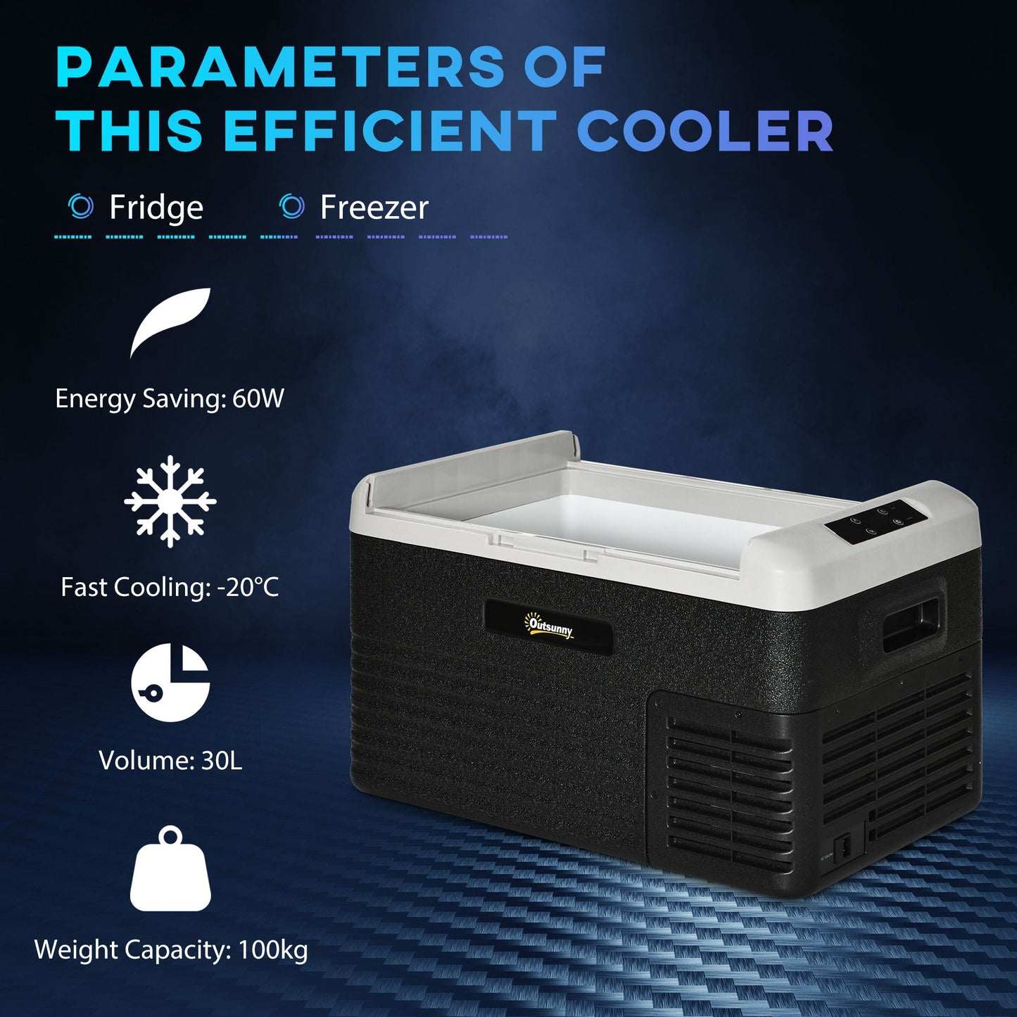 Outsunny 30L Car Refrigerator, Portable Compressor Car Fridge Freezer, Electric Cooler Box with 12/24V DC and 110-240V AC for Camping, Driving, Picnic, Down to -20_