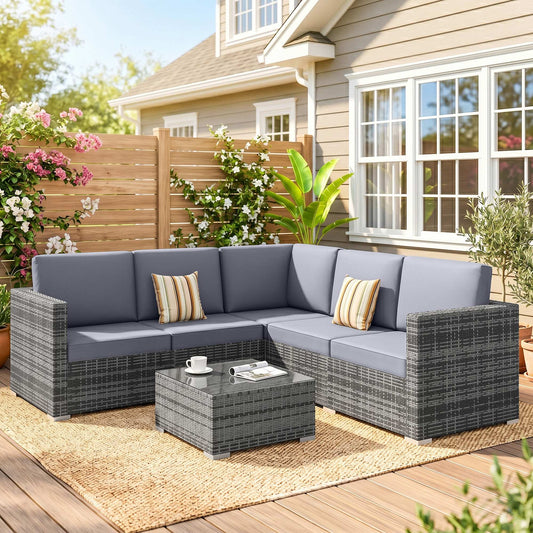 Outsunny Luxury 5 Seater Rattan Garden Furniture Set in Grey, image 2