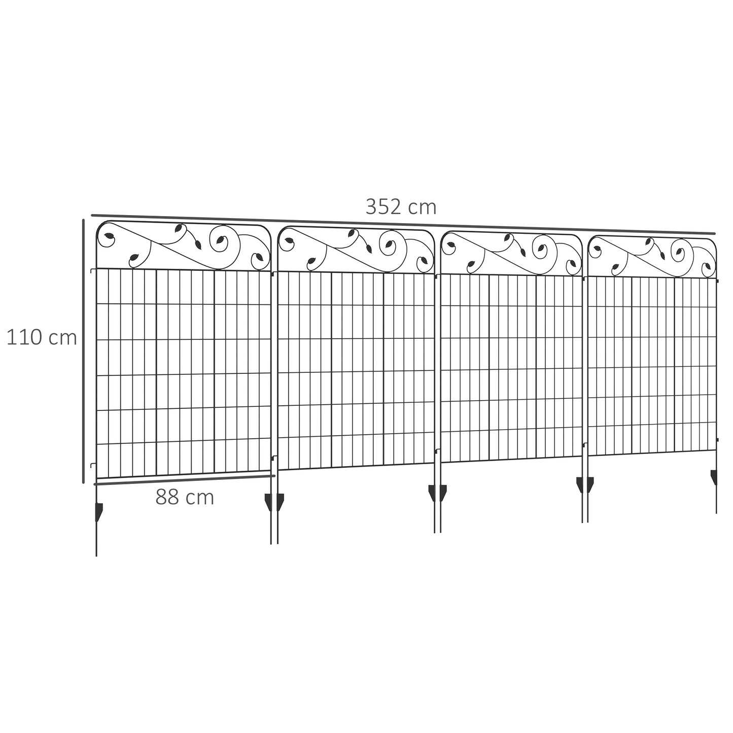 Outsunny Dekoracyjne Ogrodzenie Ogrodowe, 8 szt. 43in x 23ft Zewnętrzne Panele Ogrodzeniowe, Nierdzewny Metalowy Drut Ogrodzenie Ogrodzenia Kwietnika Ogrodzenie Dla Zwierząt, Czarny