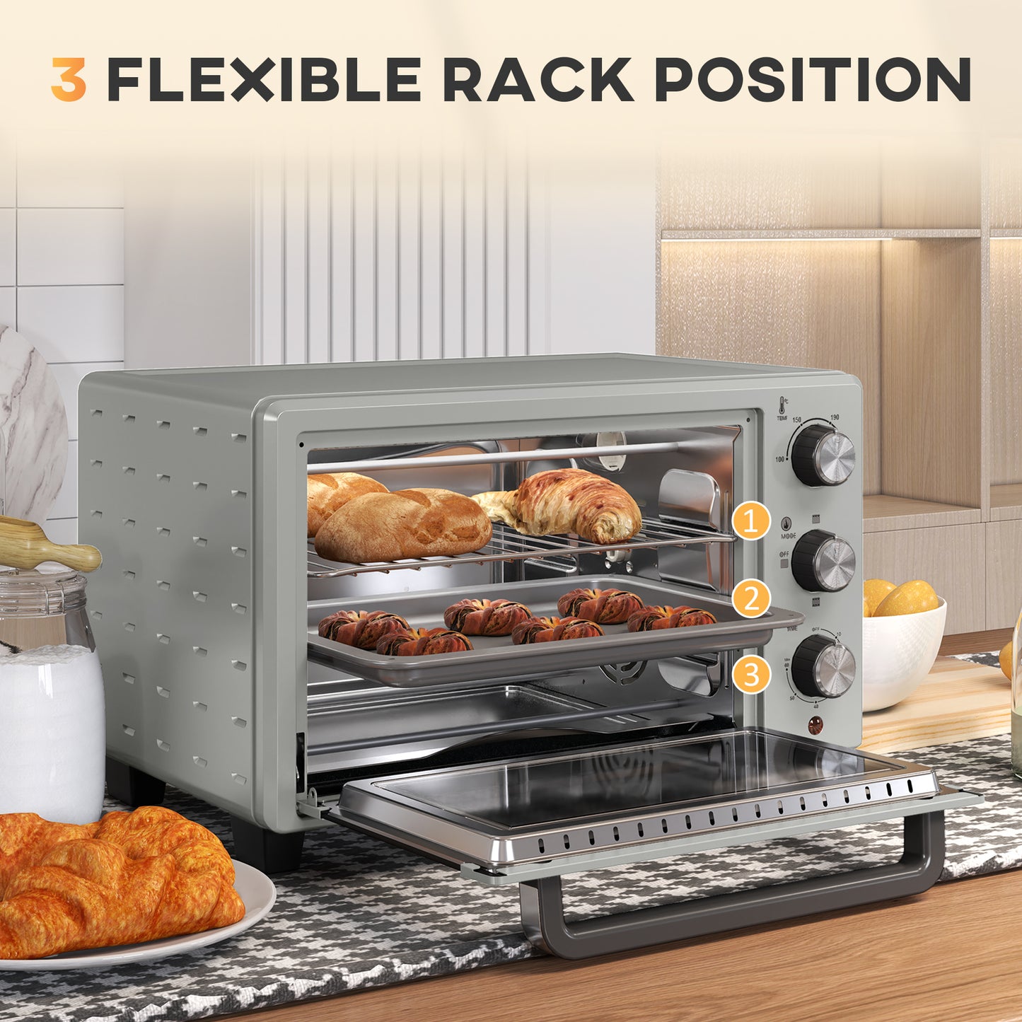 HOMCOM 21L Mini Piekarnik Blatowy, 100°C-230°C Regulowana Temperatura - Srebrny Tone