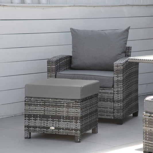 Outsunny Rattan Footstool Wicker Ottoman in Grey, image 2