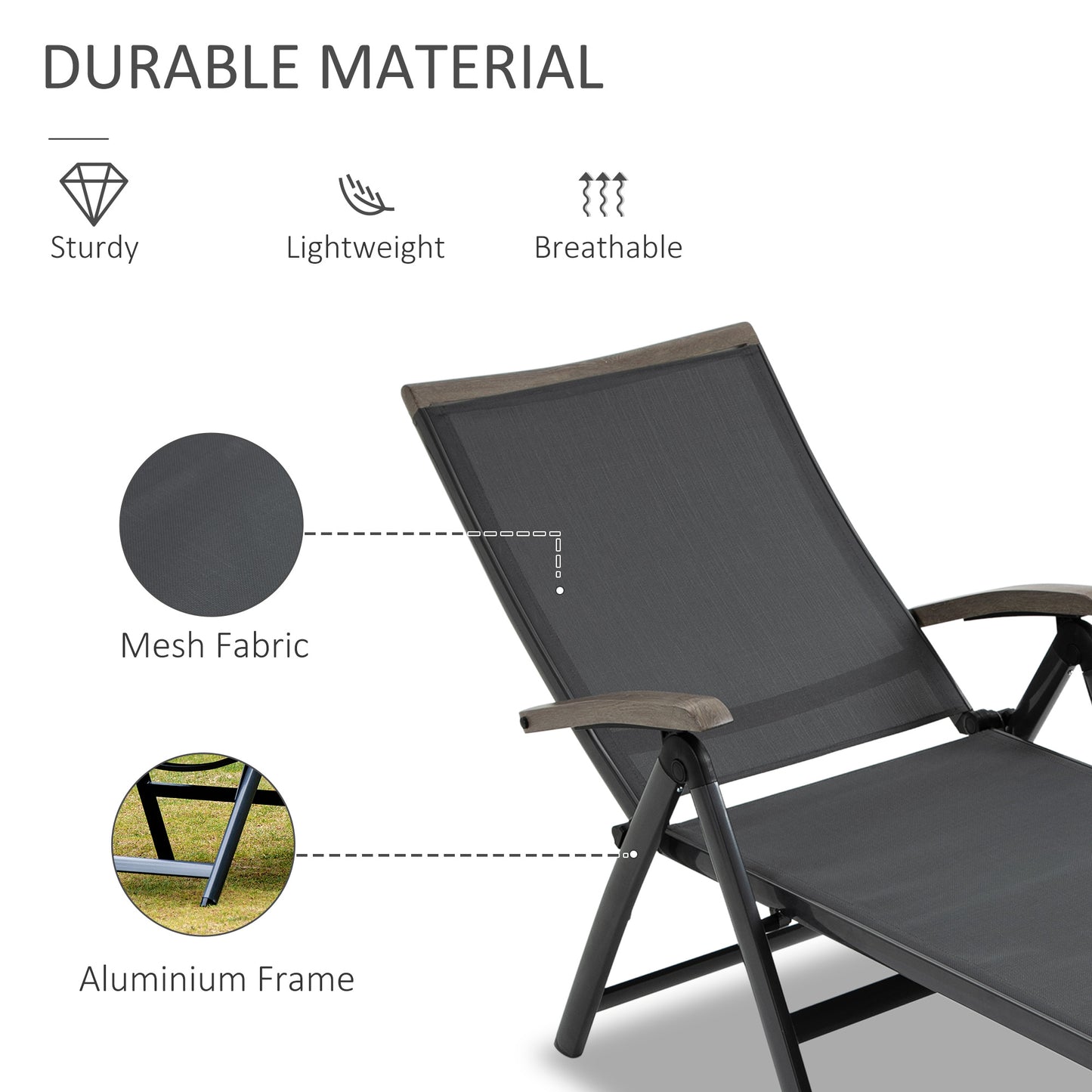 Outsunny Outdoor składany leżak, 5-pozycyjny regulowany leżak z aluminiową ramą na patio, basen i do ogrodu, szary