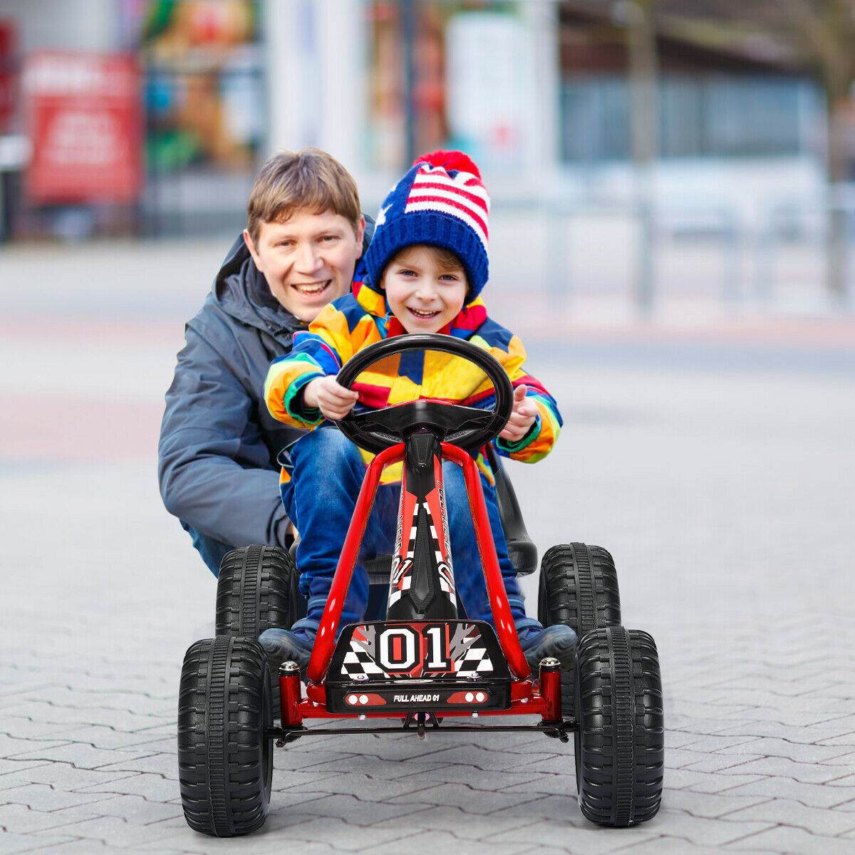 Adjustable Kids Pedal Go Cart Children Outdoor Ride On Racer with Plastic Wheels-Red