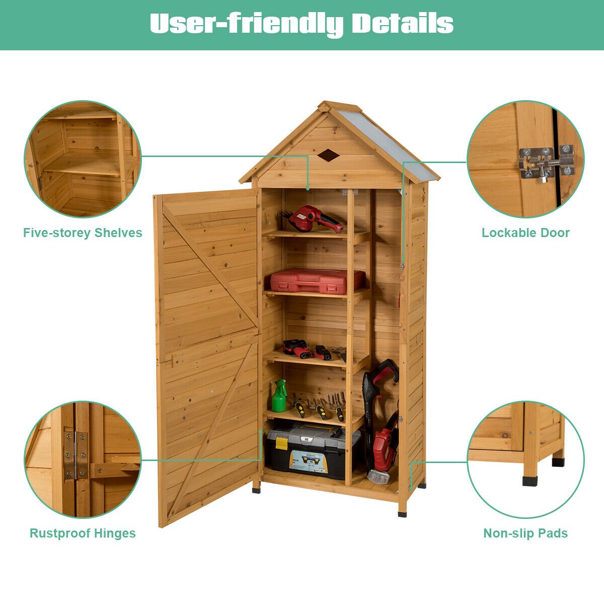 Wooden Garden Shed with Lockable Double Doors and Slope Roof