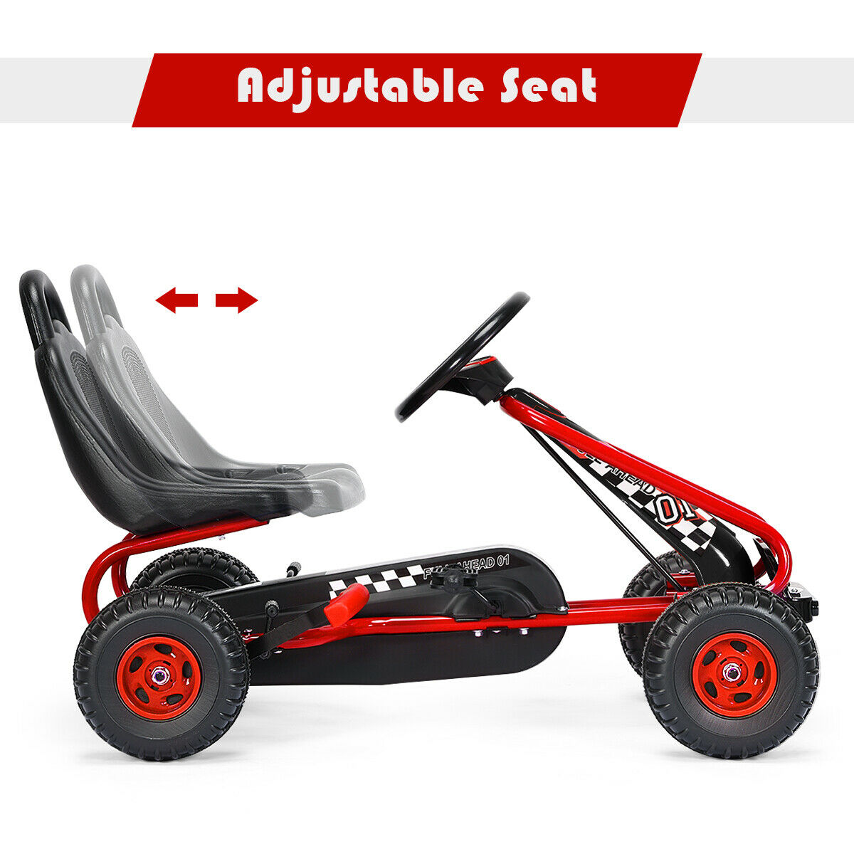 Adjustable Kids Pedal Go Cart Children Outdoor Ride On Racer with Plastic Wheels-Red