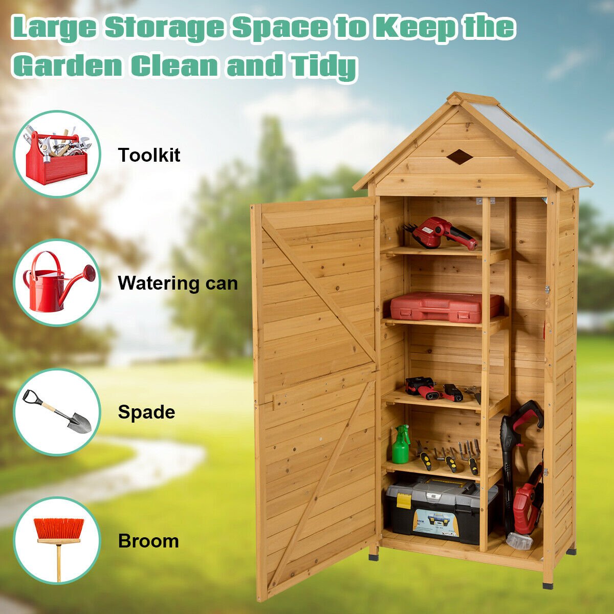 Wooden Garden Shed with Lockable Double Doors and Slope Roof
