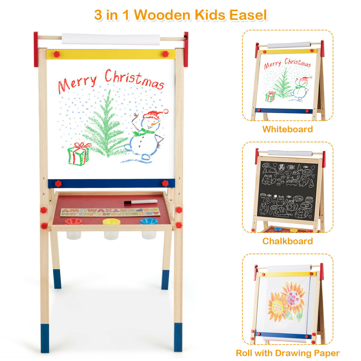 2 IN 1 Kids Art Easel Double Sided Chalk Board Tray