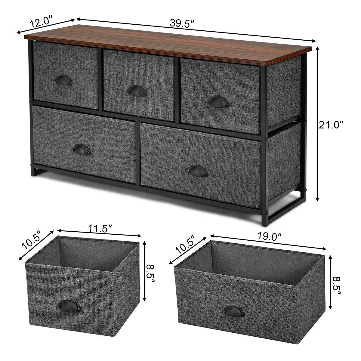 Wood Dresser Storage Unit Side Table Display Organizer-Black