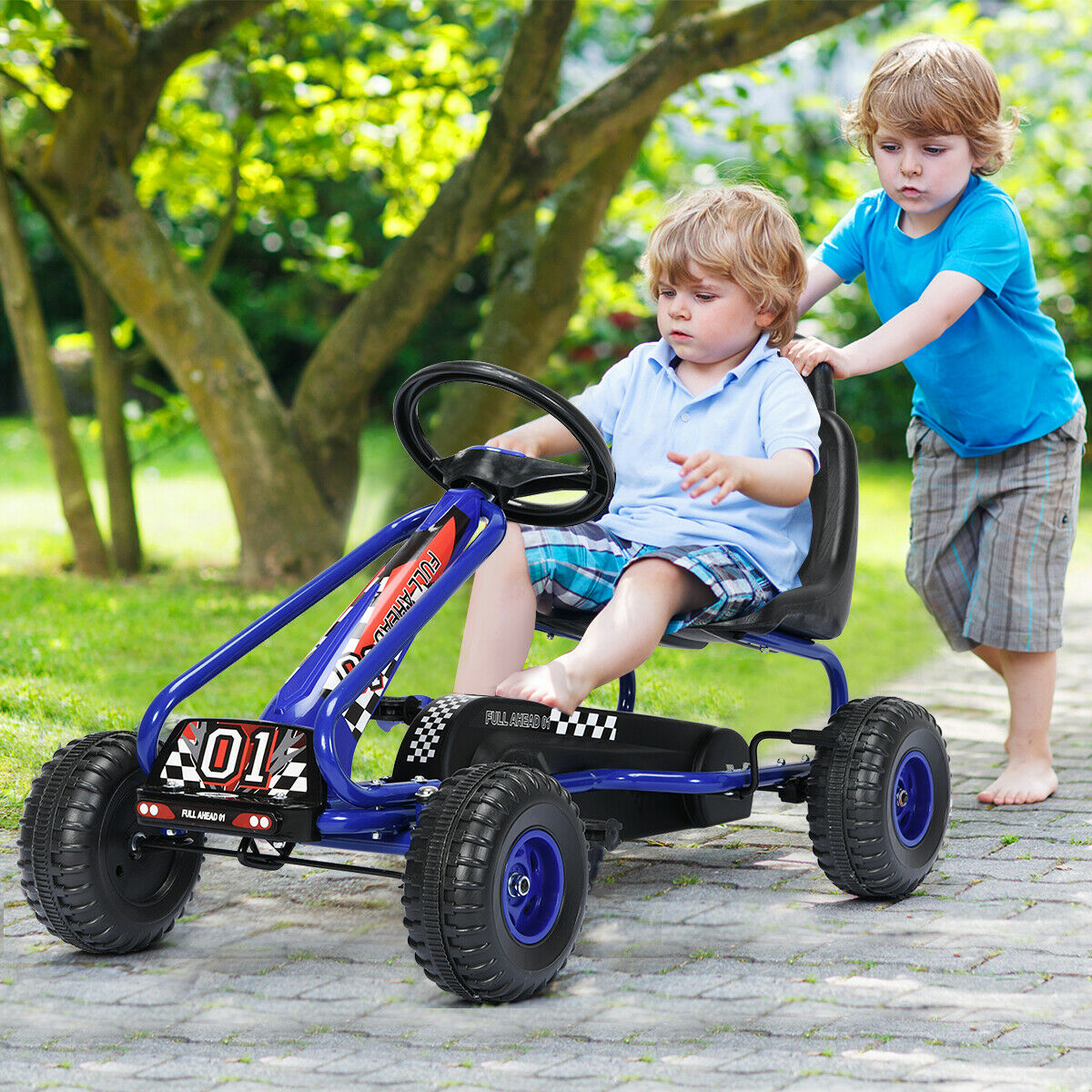 Adjustable Kids Pedal Go Cart Children Outdoor Ride On Racer with Plastic Wheels-Blue