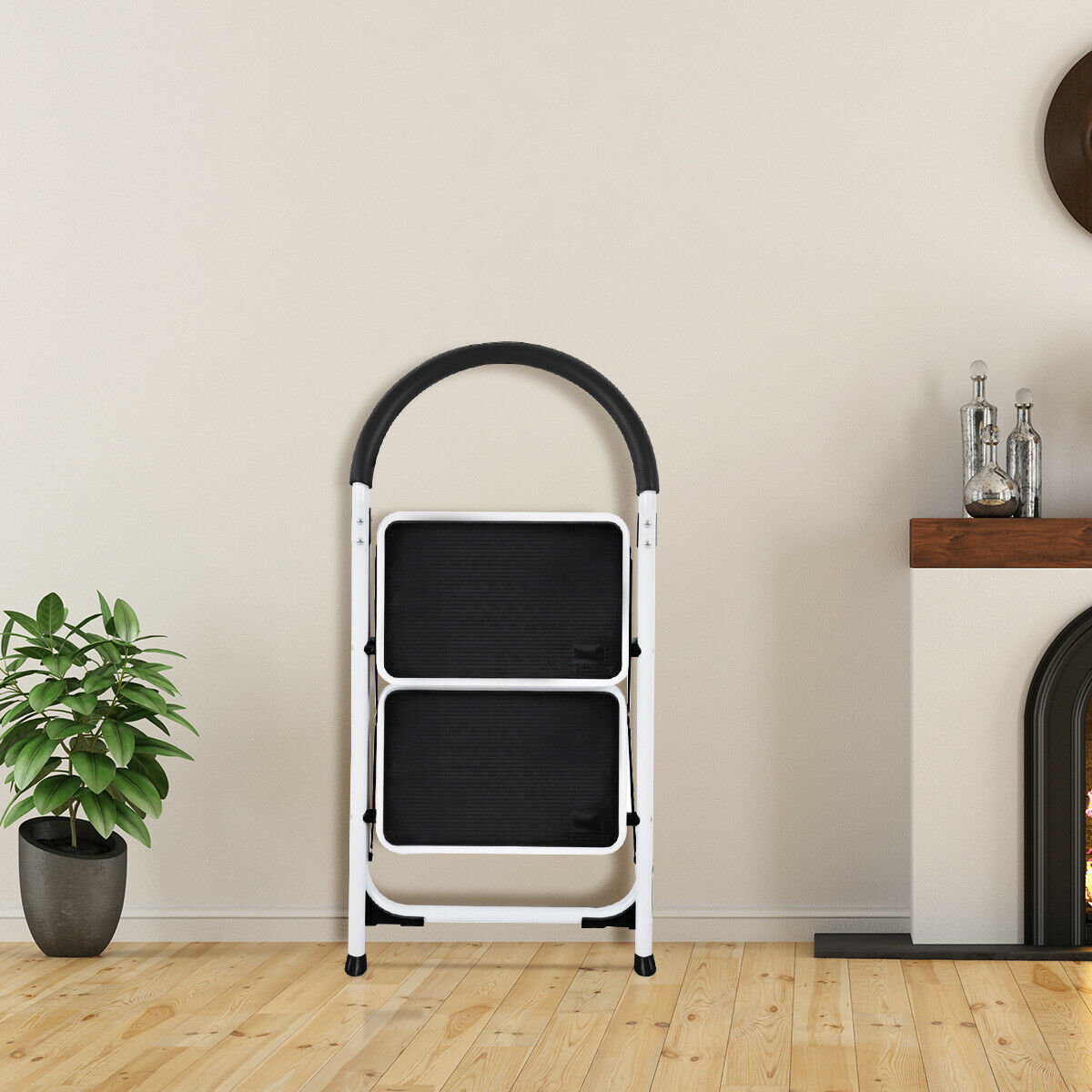 2 Step Household Ladder with Anti-Slip Platform and Lightweight Portable Design for Home/Garden