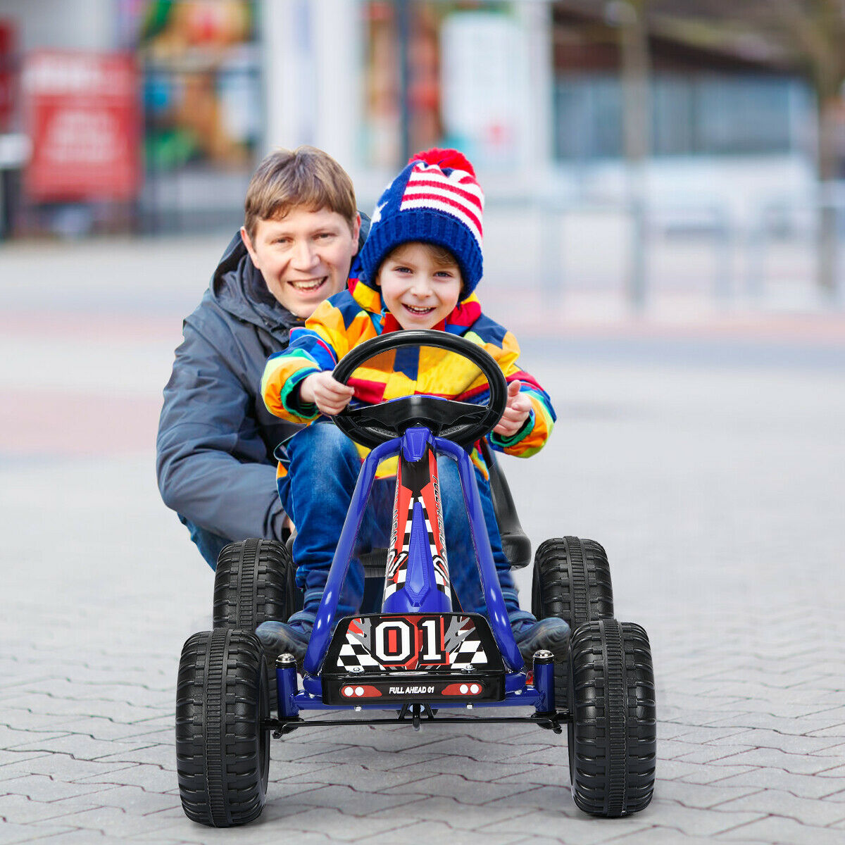 Adjustable Kids Pedal Go Cart Children Outdoor Ride On Racer with Plastic Wheels-Blue