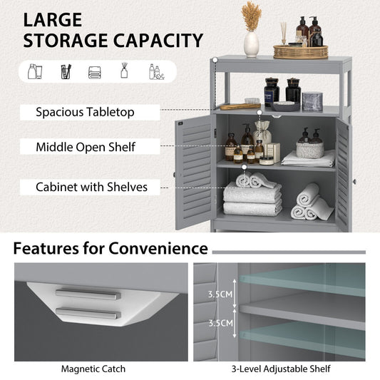 Bathroom Floor Cabinet with Double Shutter Door and Adjustable Shelf-Grey