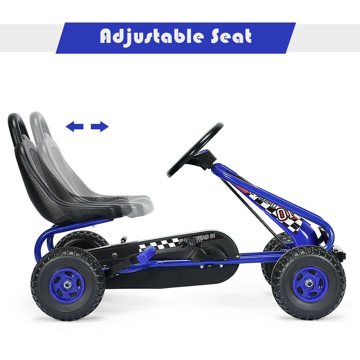 Adjustable Kids Pedal Go Cart Children Outdoor Ride On Racer with Plastic Wheels-Blue