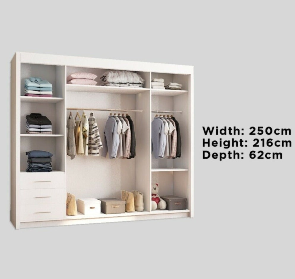 Giovany 250cm Large Sliding Wardrobe - Grey