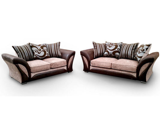 Sparrow Chenille Fabric 3+2 Seater Sofa Set - Black & Grey / Brown & Beige
