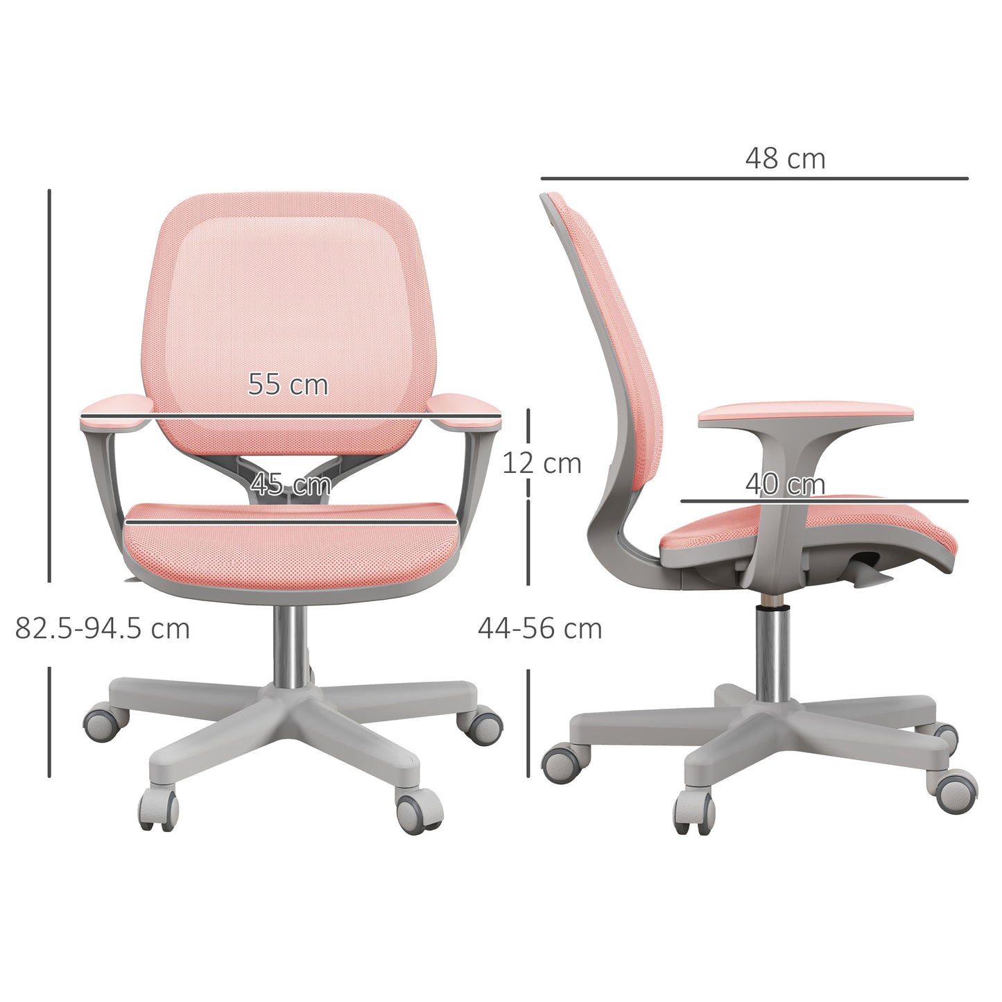 Vinsetto Office Chair, Breathable Mesh Swivel Desk Chair with Adjustable Height and 360 Degree Swivel Security Wheels for Home Office, Study, Pink