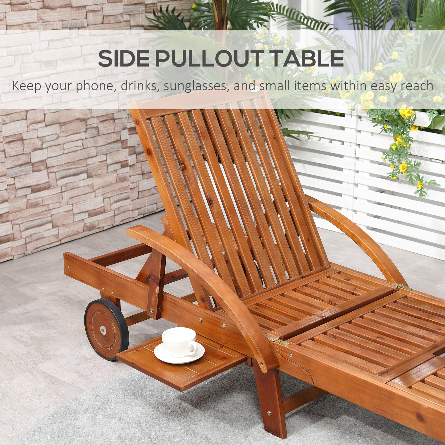 Outsunny Outdoor Garden Patio Drewniany leżak składany leżak z funkcją rozkładania, łóżko dzienne z kółkami