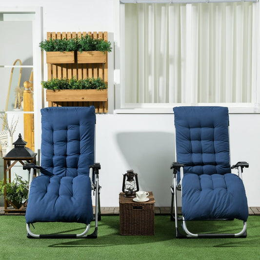 Outsunny 2pc Reclining Zero Gravity Sun Loungers in Blue, image 2