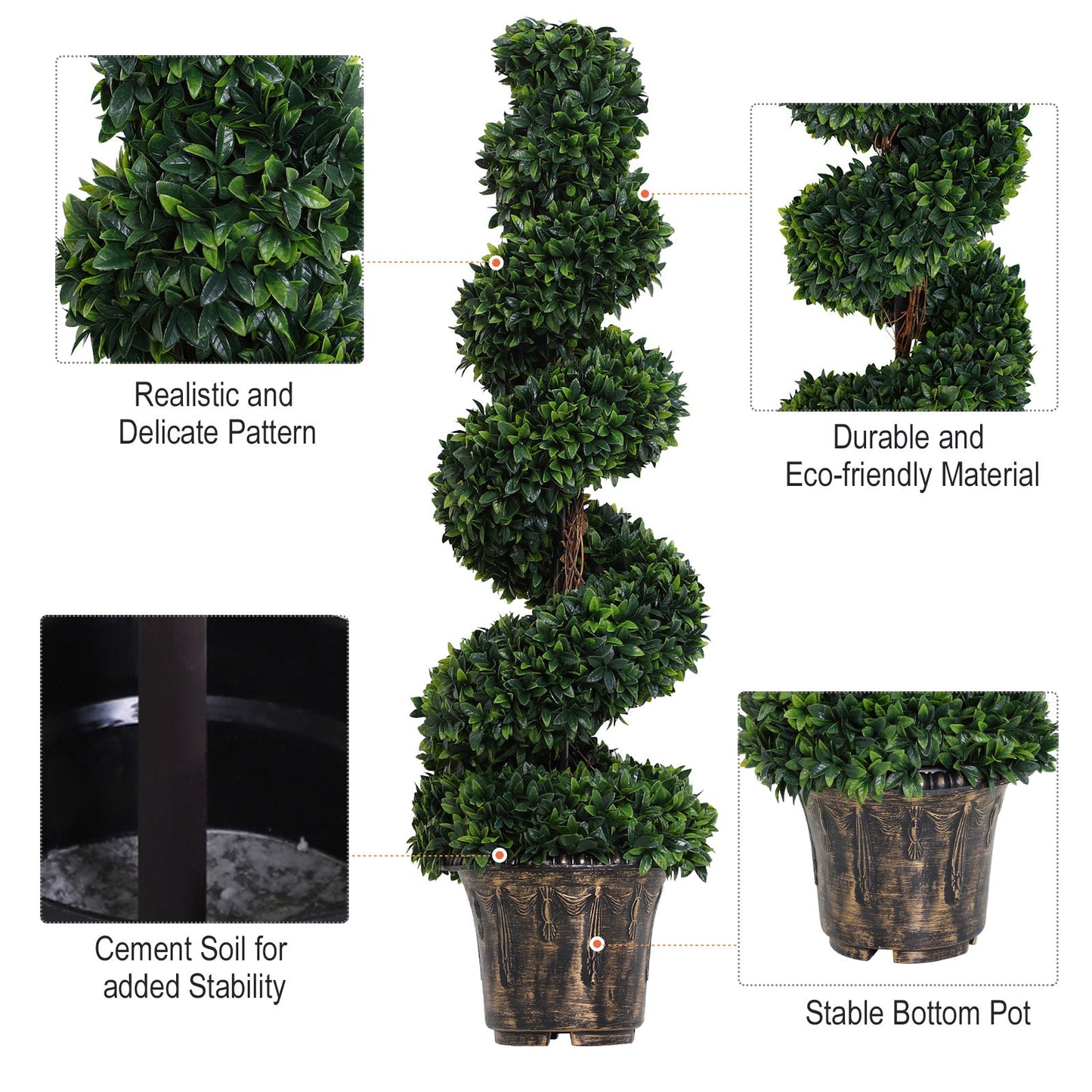 Outsunny Set of 2 Artificial Boxwood Spiral Topiary Trees Potted Decorative Plant Outdoor and Indoor DŽcor 120cm