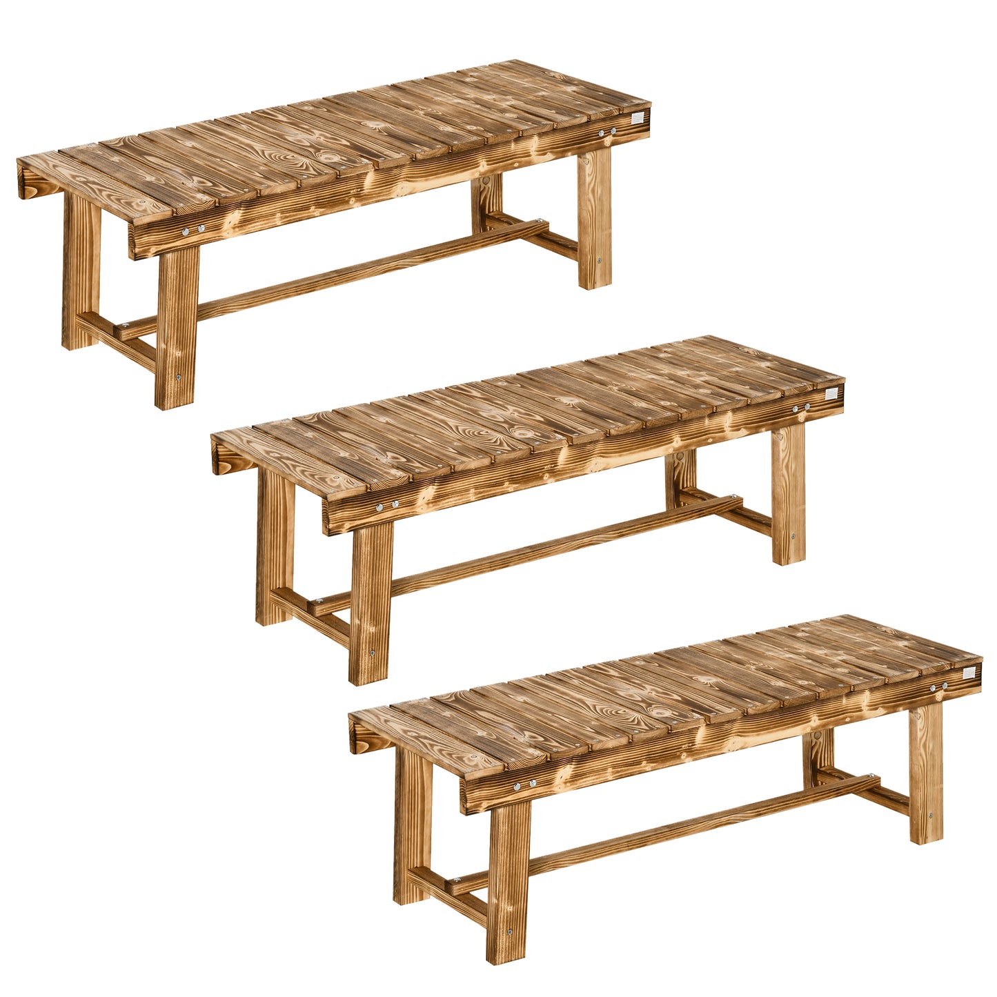 Outsunny 3-częściowa 2-osobowa ławka ogrodowa do użytku wewnątrz i na zewnątrz, drewniana, jodła, dwuosobowa, 110 dł. x 38 szer. x 35 wys. cm, karbonizowana