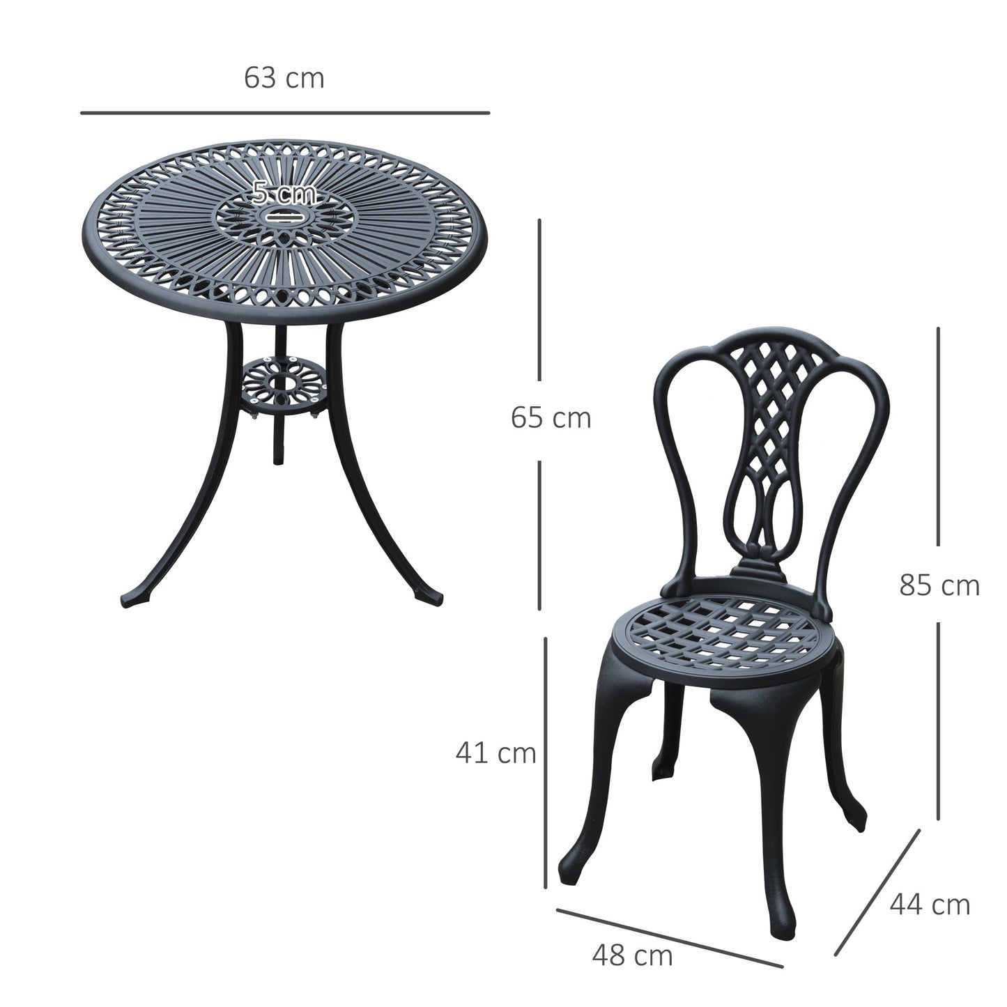 Outsunny 3-częściowy zestaw ogrodowy z odlewanego aluminium, stół i krzesła, styl shabby chic