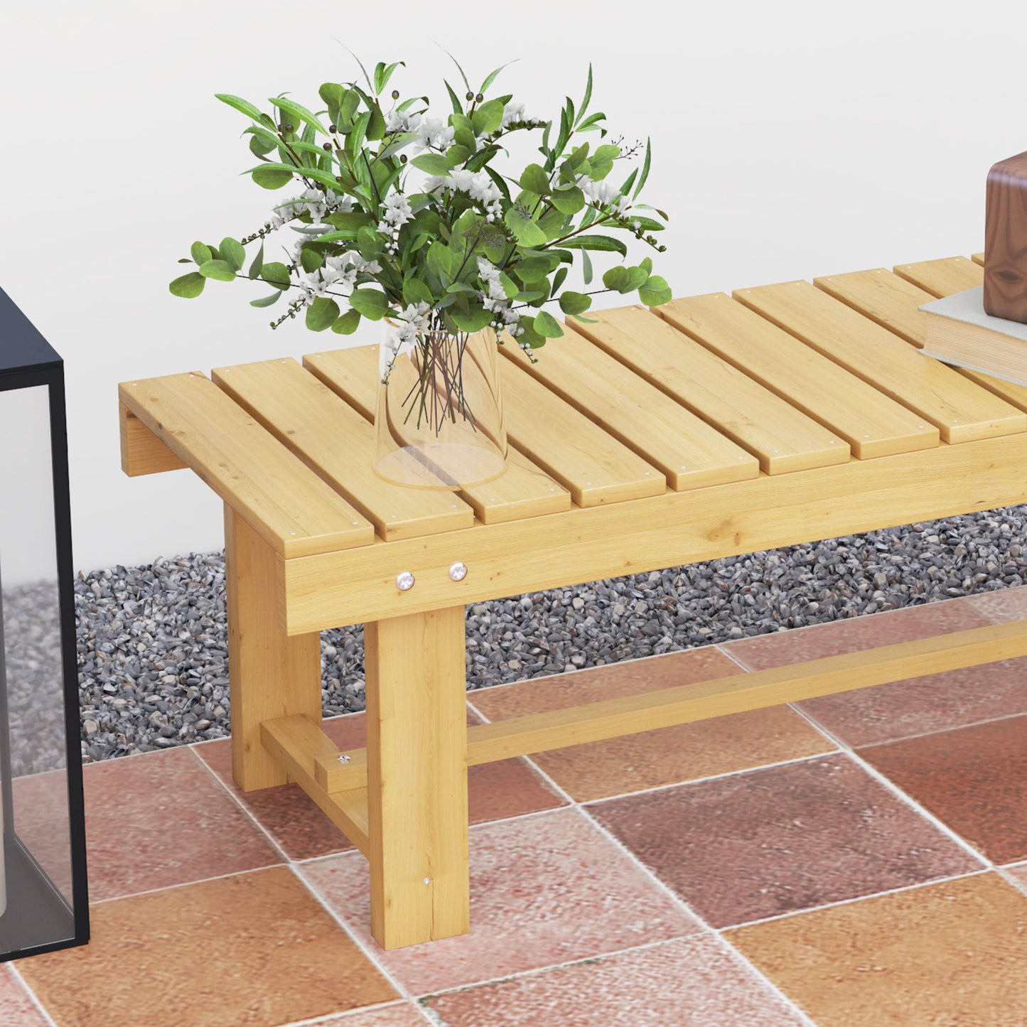 Outsunny 1-częściowa 2-osobowa ławka ogrodowa do użytku na zewnątrz i wewnątrz, drewniana, jodła, patio, 110 dł. x 38 szer. x 35 wys. cm, naturalna