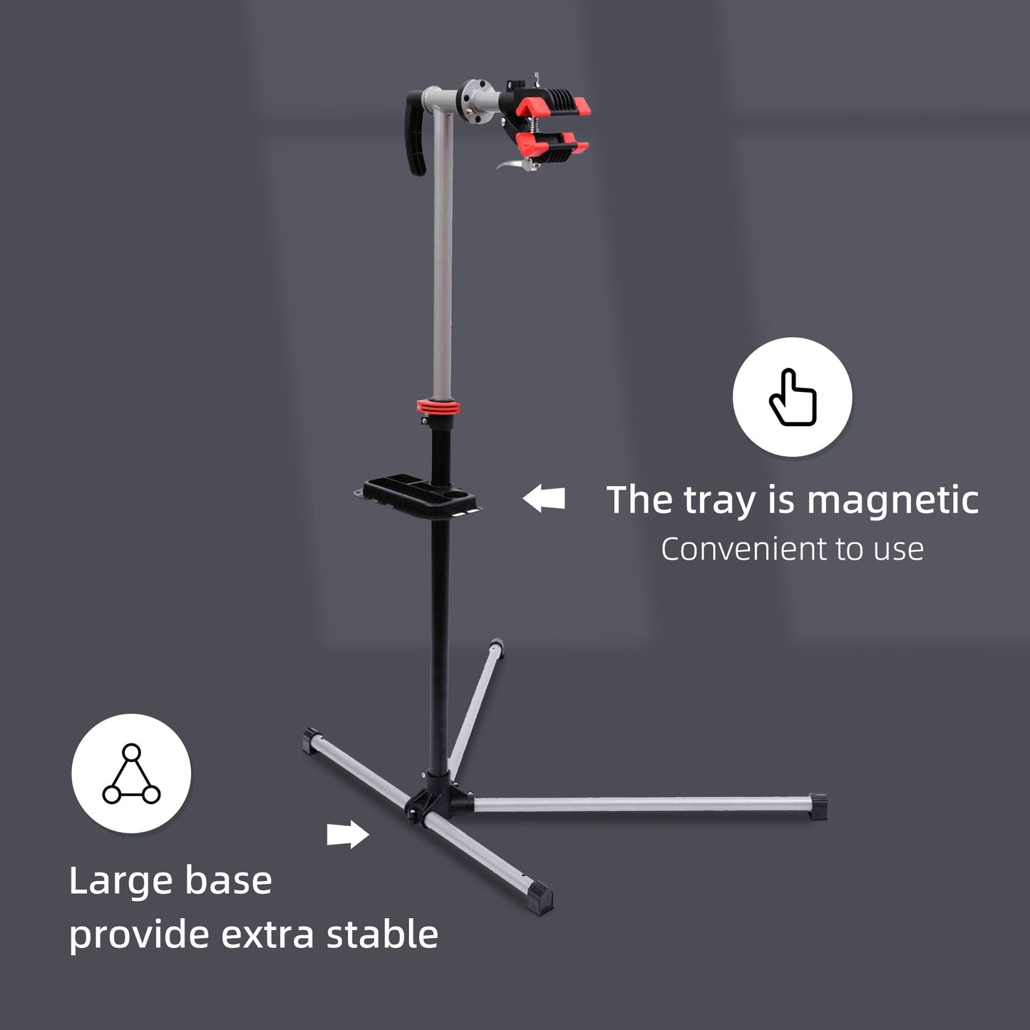 HOMCOM Bike Repair Stand Workstation, Bicycle Maintenance Workstand, Height Adjustable, with Tool Tray & 360 Rotating Adjustable Clamp for Home Mechanic Workshop