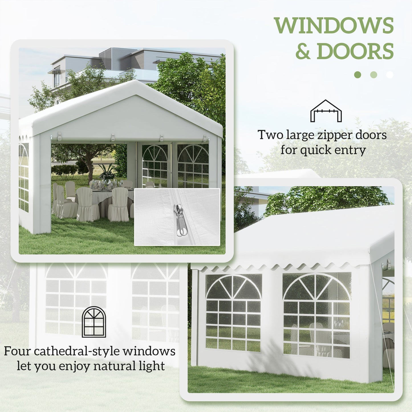 Outsunny 4m x 4 m Garden Gazebo Portable Carport Shelter with Removable Sidewalls & Double Doors, Heavy Duty Party Tent Car Canopy
