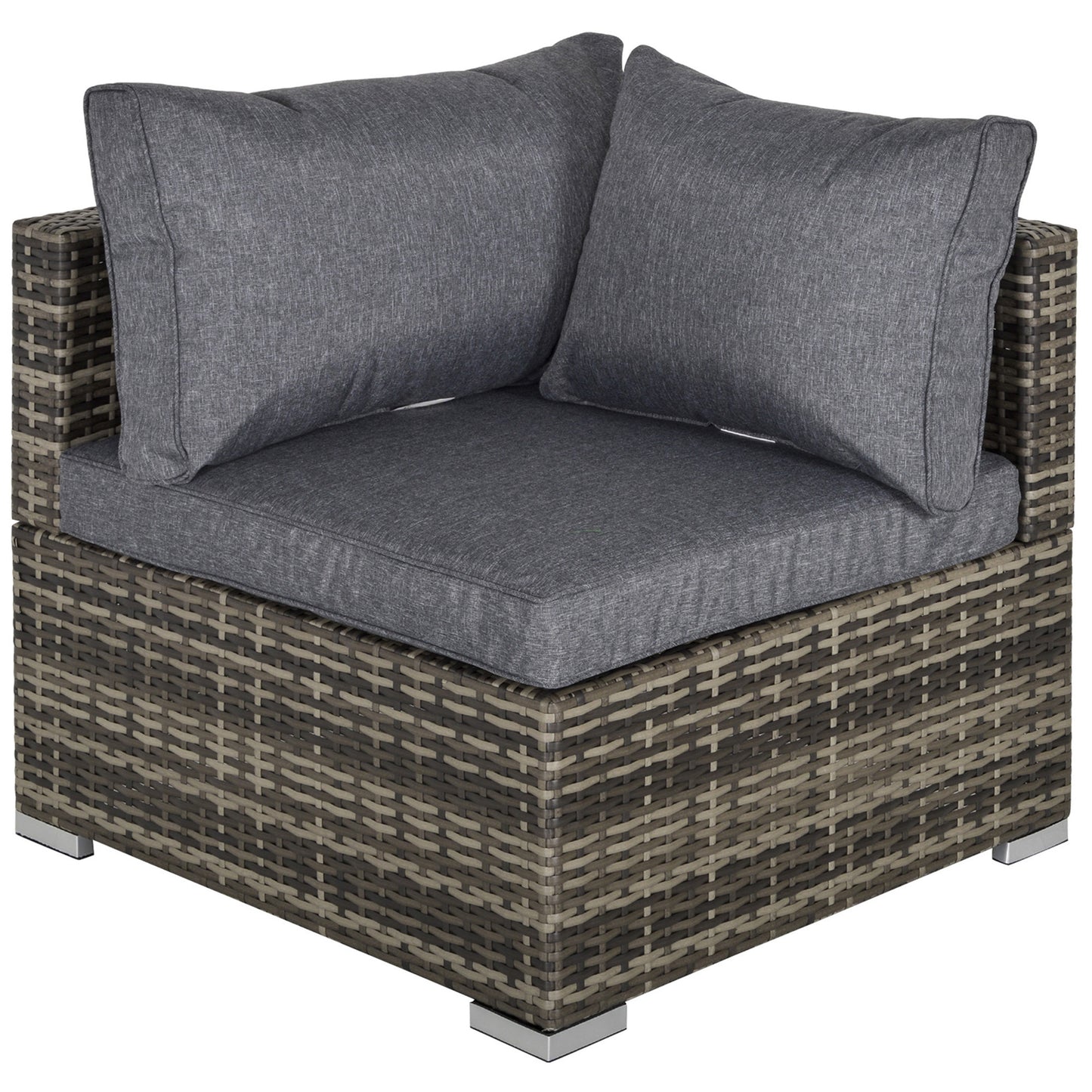 Outsunny Outdoor PE Rattan Narożnik Sofa, Garden Wicker Furniture Pojedynczy Sofa Krzesło z Poduszkami, Głęboki Szary