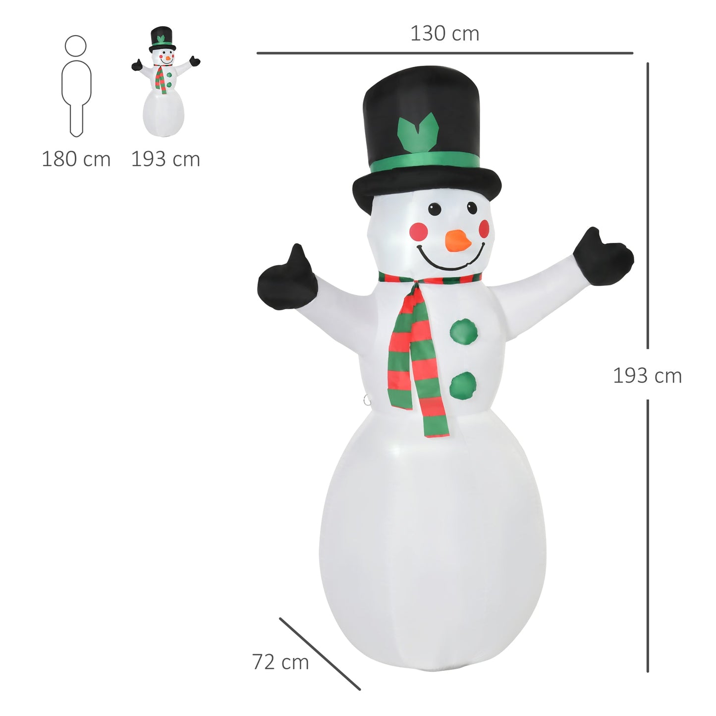 HOMCOM 6,5 stopy nadmuchiwany bałwan LED Boże Narodzenie Xmas dmuchany powietrzem świąteczna dekoracja zewnętrzna do ogrodu