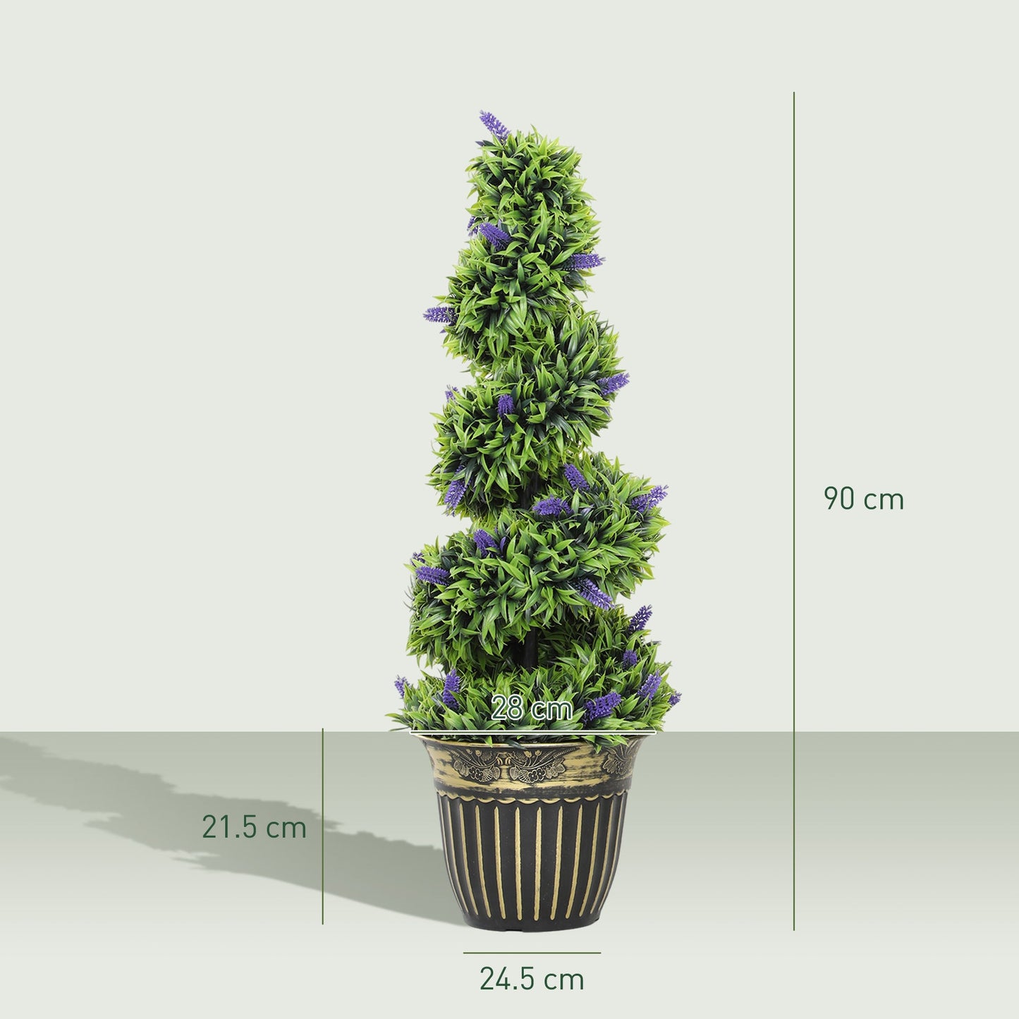 HOMCOM Zestaw 2 dekoracyjnych roślin sztucznych, bukszpan spiralny z drzewem topiary z lawendą i doniczką, sztuczne rośliny do dekoracji domu wewnątrz i na zewnątrz, 90 cm
