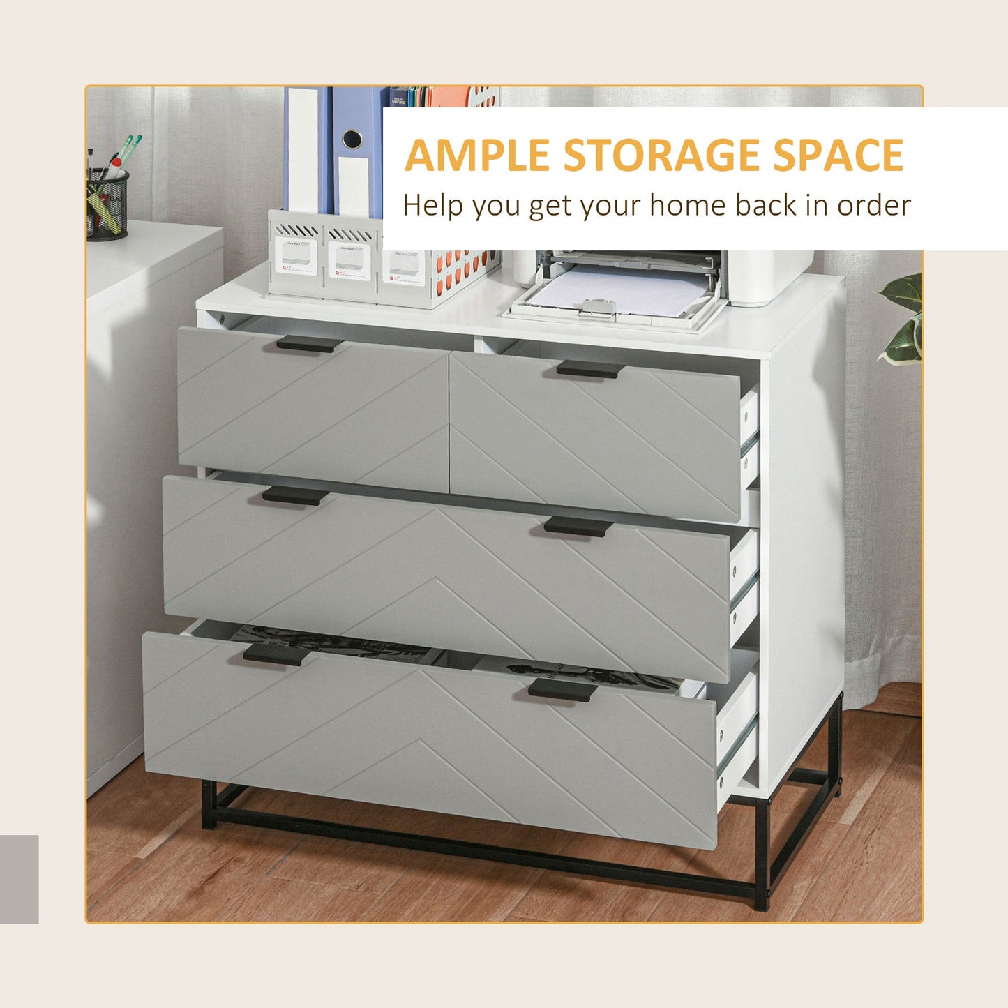 خزانة أدراج HOMCOM بمقابض معدنية وخزانة مستقلة لغرفة النوم وغرفة المعيشة