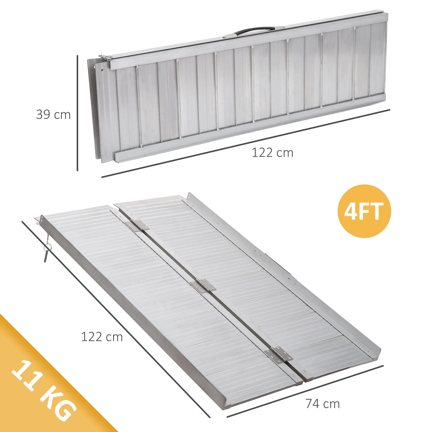 HOMCOM 4ft składany aluminiowy wózek inwalidzki rampa skuter przenośny pomocnik mobilności walizka pomoc w dostępie niepełnosprawny