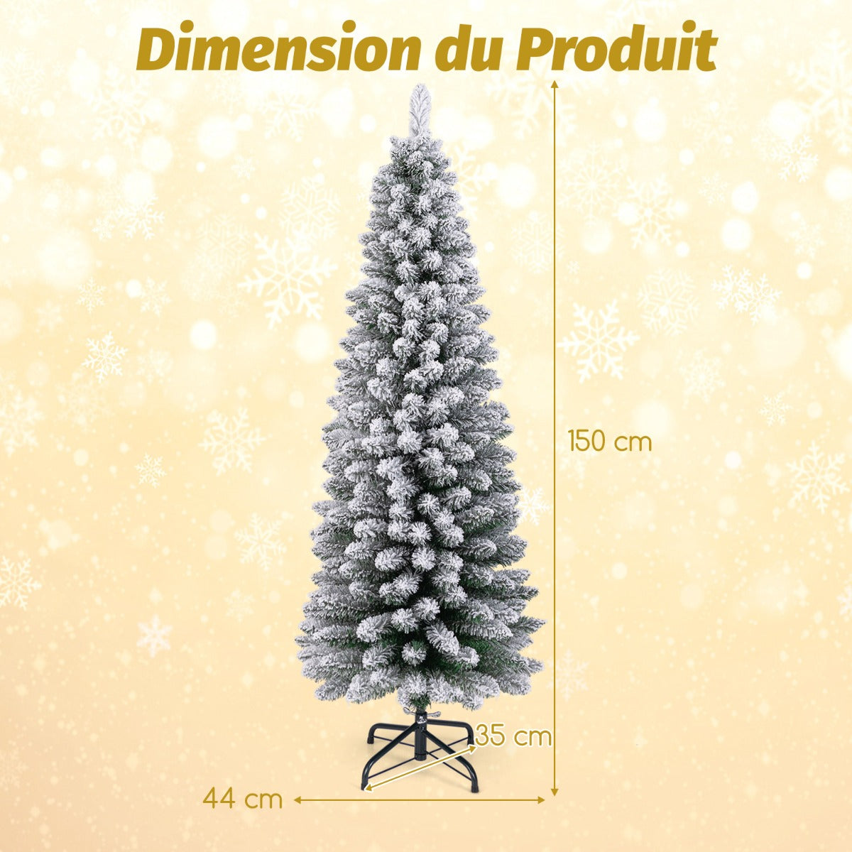 120/150/180 CM Snow Flocked Artificial Christmas Tree with 240/328/460 Branch Tips-1.5 M
