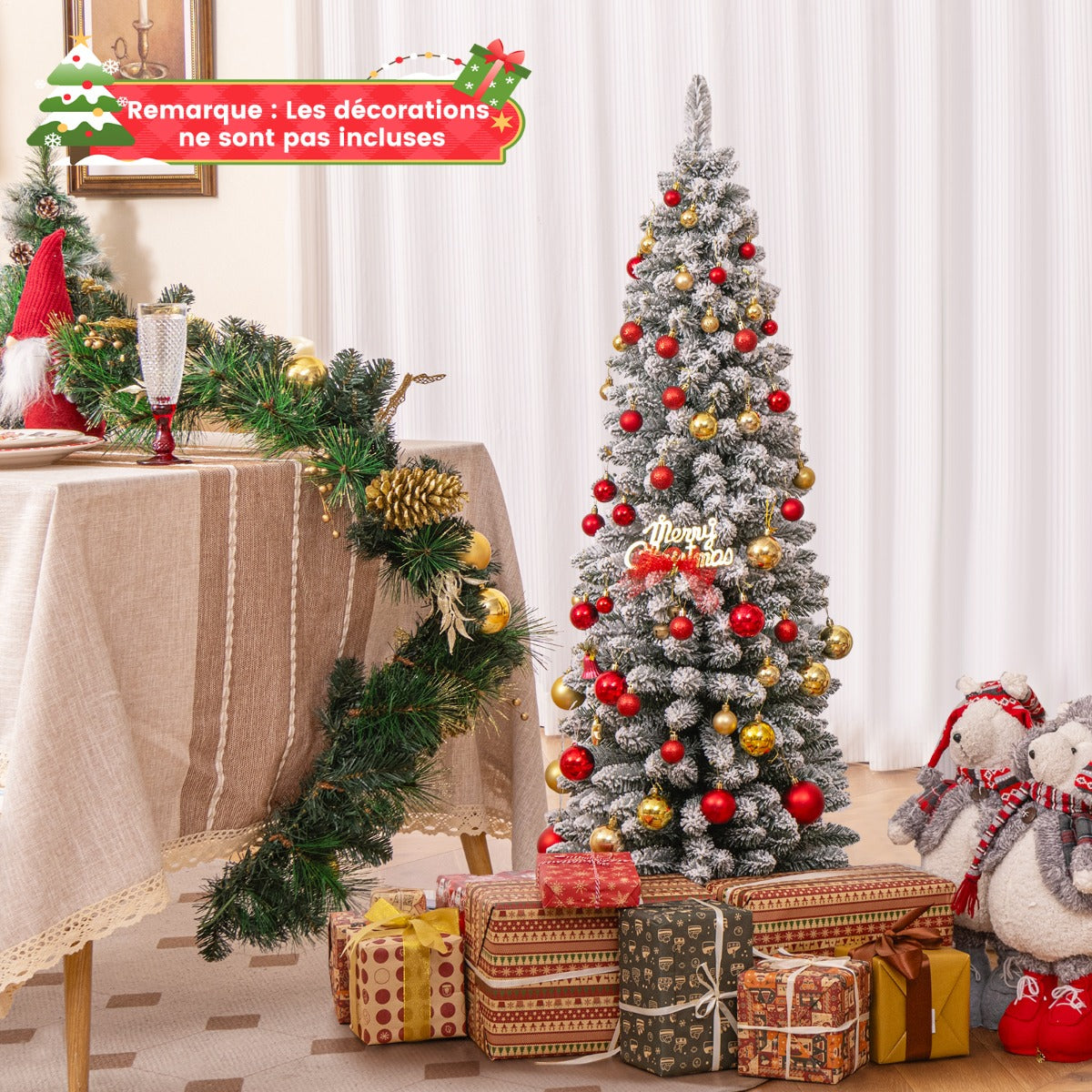 120/150/180 CM Snow Flocked Artificial Christmas Tree with 240/328/460 Branch Tips-1.5 M