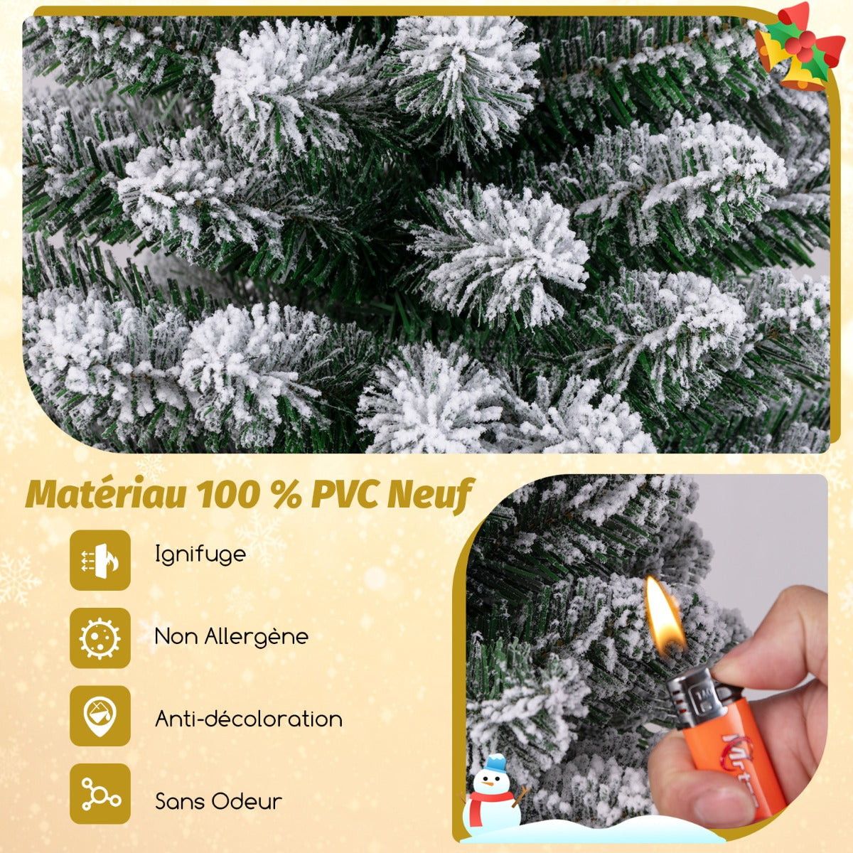 120/150/180 CM Snow Flocked Artificial Christmas Tree with 240/328/460 Branch Tips-1.5 M