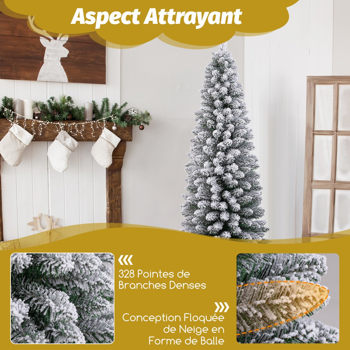 120/150/180 CM Snow Flocked Artificial Christmas Tree with 240/328/460 Branch Tips-1.5 M