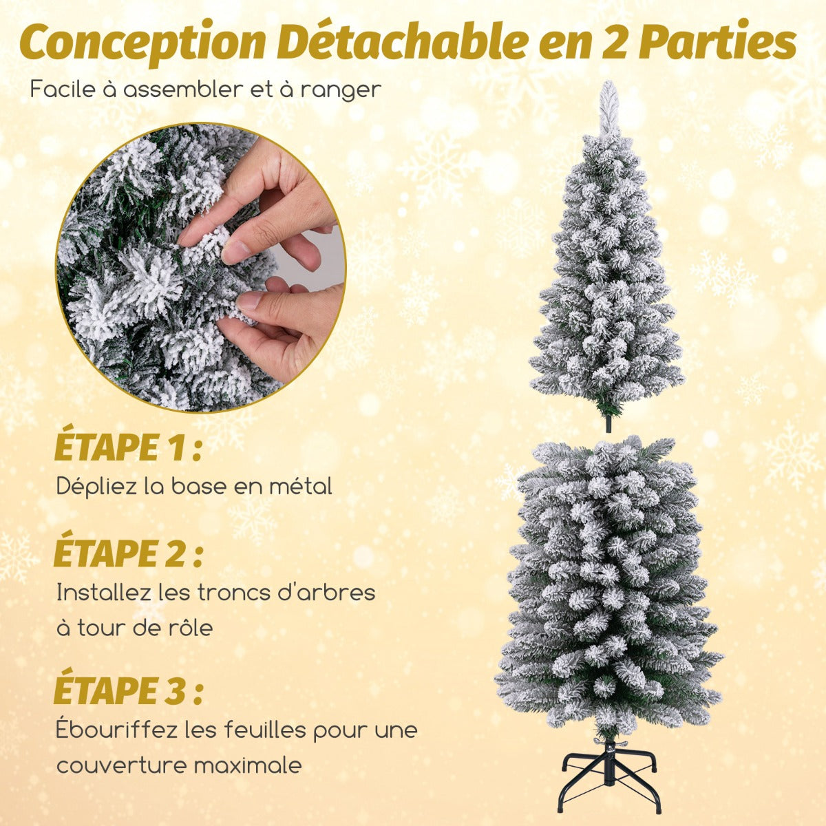 120/150/180 CM Snow Flocked Artificial Christmas Tree with 240/328/460 Branch Tips-1.5 M