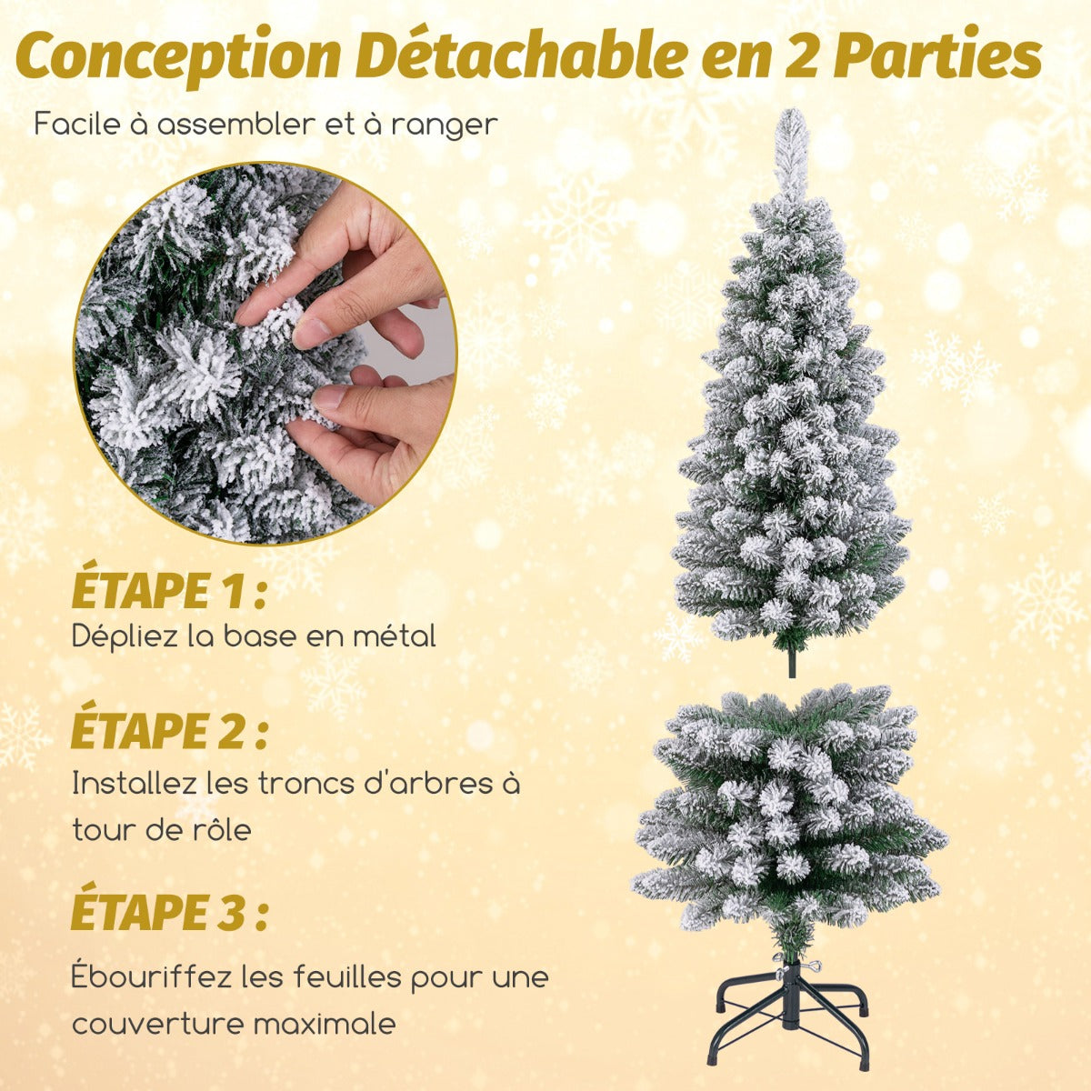 120/150/180 CM Snow Flocked Artificial Christmas Tree with 240/328/460 Branch Tips-1.2 M